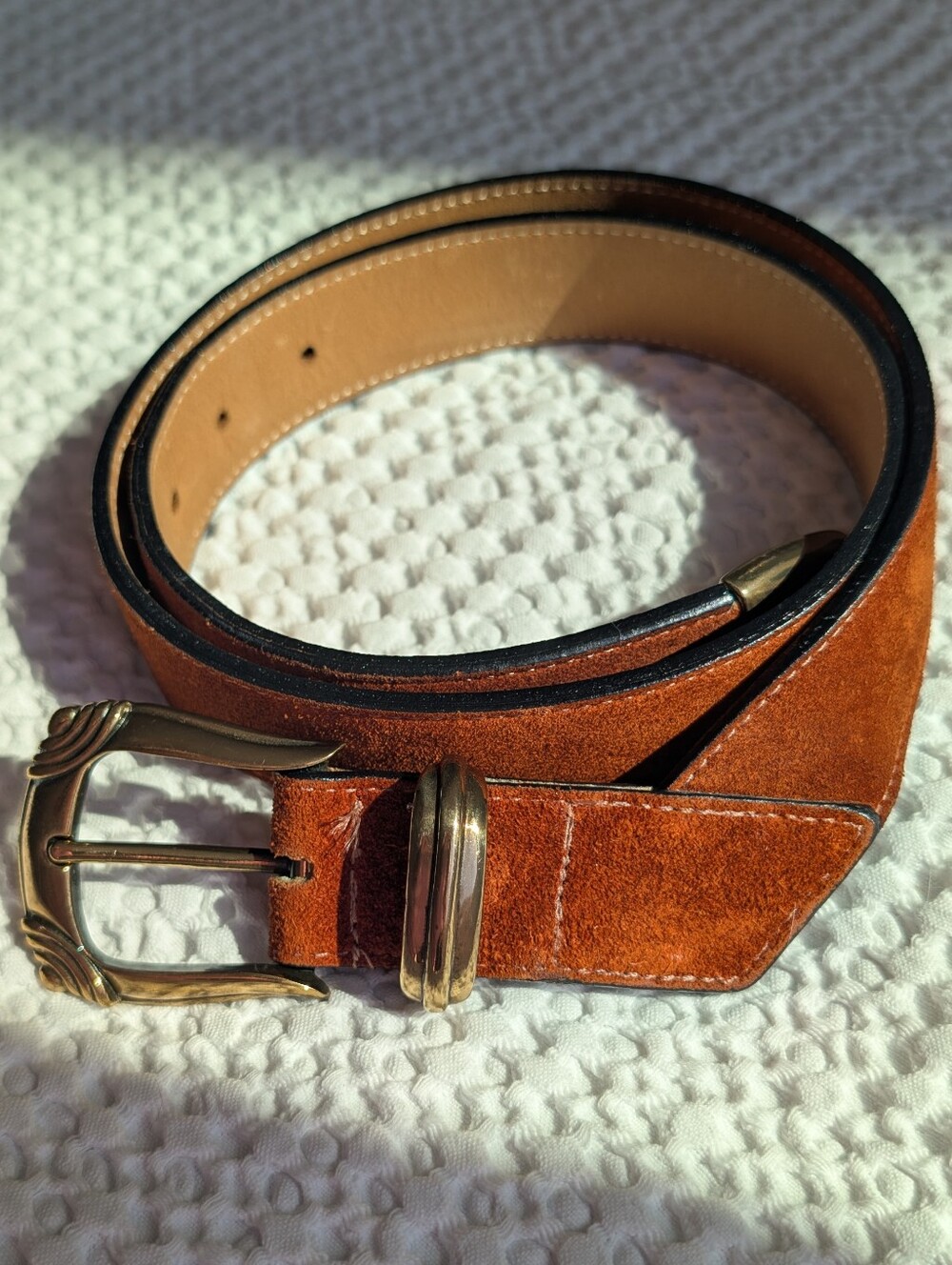 STREETS AHEAD Cognac Suede Leather Western Contoured Hip Belt Brass Buckle M